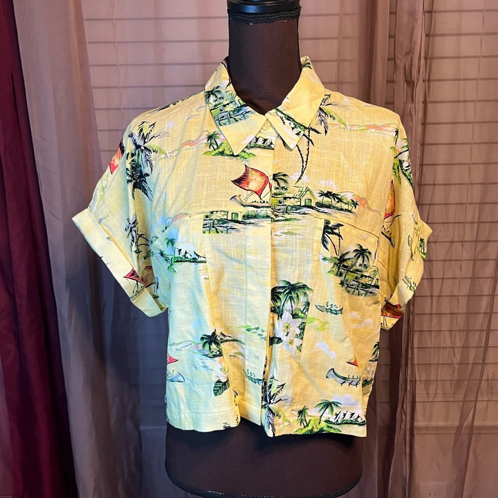 Tropical Print Linen-Blend Shirt